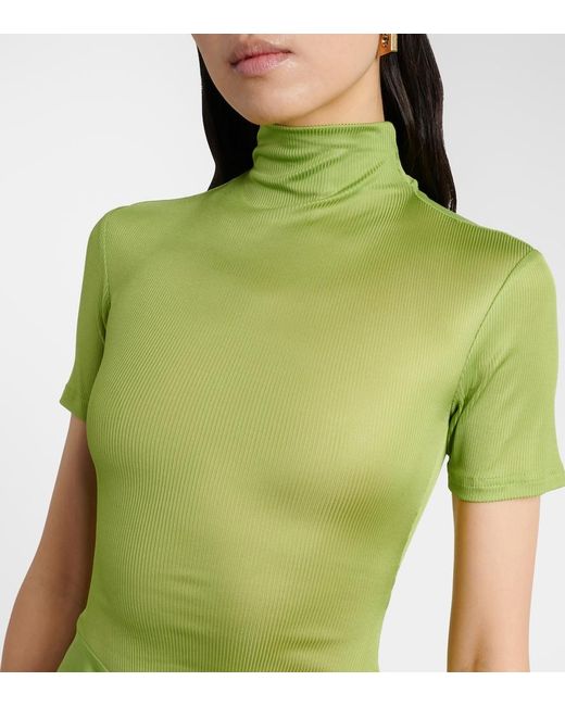 Christopher Esber Green Fusion Gathered Ribbed-Knit Gown
