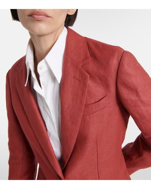 Brunello Cucinelli Red Hemp And Linen Gabardine Blazer