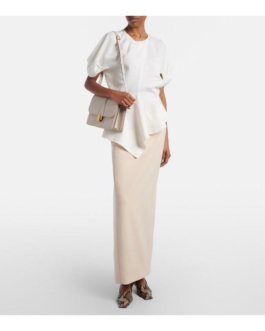Khaite White Rumi Peplum Linen-Blend Top