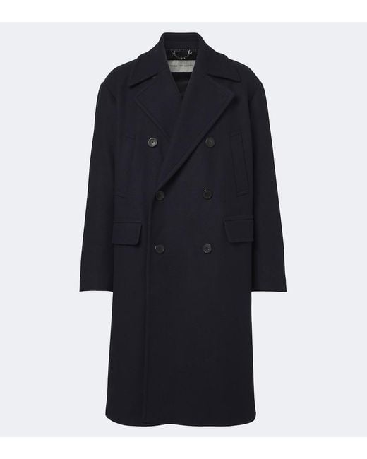 Dries Van Noten Blue Double-Breasted Wool-Blend Coat for men