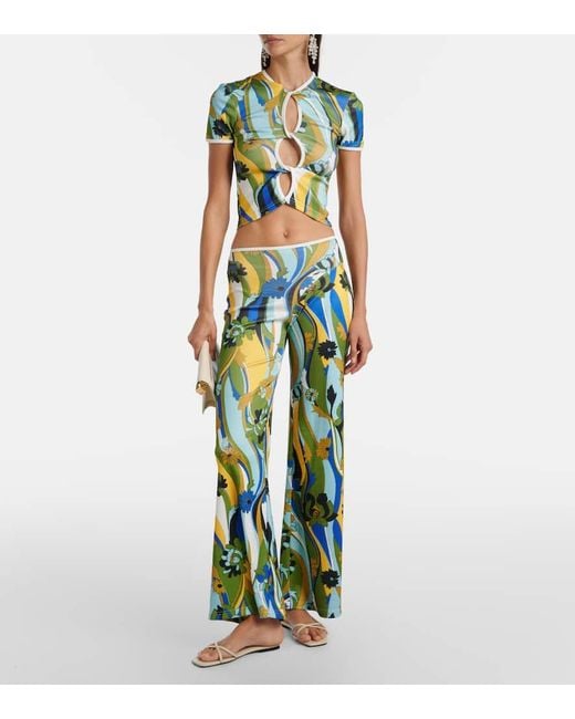 Christopher Esber Blue Acidic Floral Jersey Wide-Leg Pants