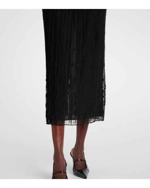 Totême  Black Embroidered Plisse Tulle Midi Skirt