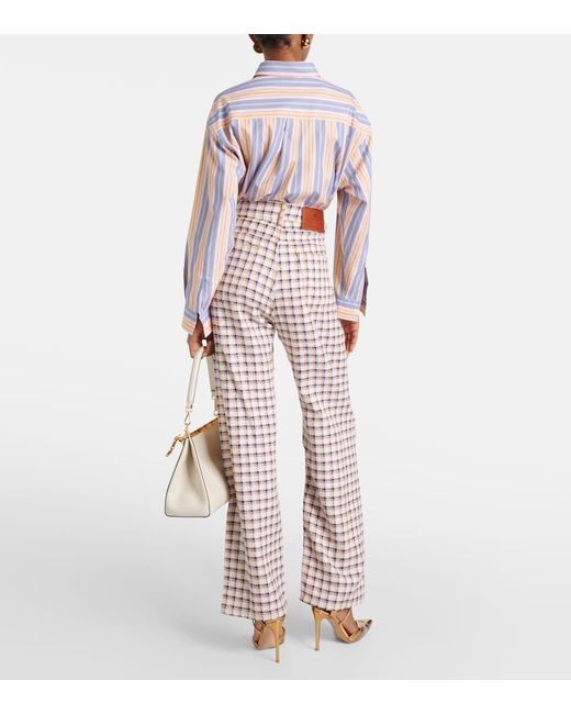 Etro Red Checked Cotton-blend Tweed Wide-leg Pants