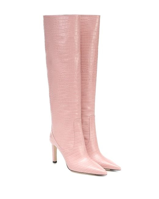 pink leather knee high boots