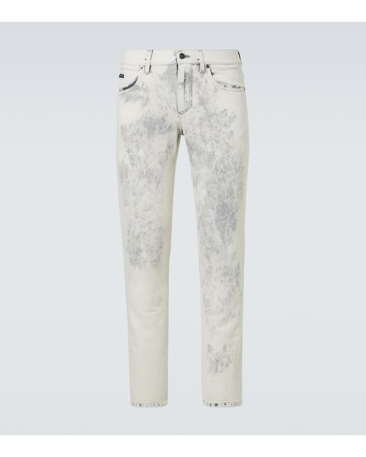 Dolce & Gabbana White Printed Straight Jeans for men