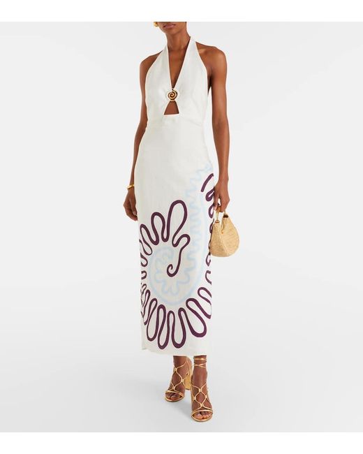 Cala De La Cruz White Bedrucktes Maxikleid Clara Aus Leinen
