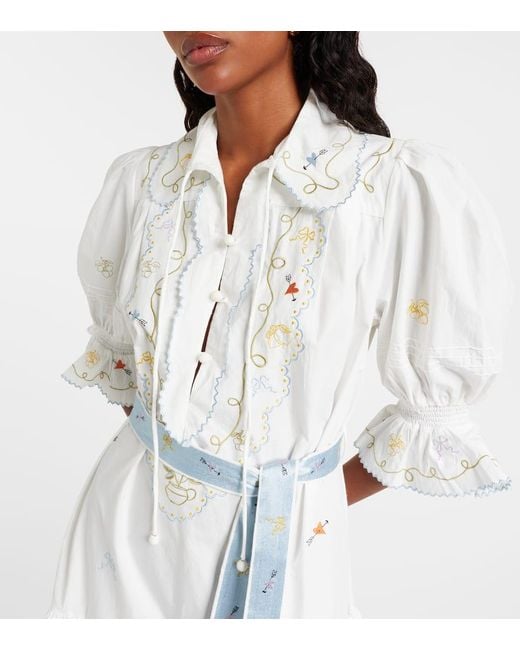 ALÉMAIS White Giulia Embroidered Cotton Minidress