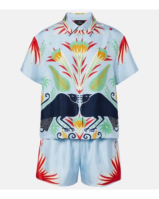 Etro Blue Printed Silk Pajamas