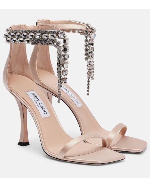 Jimmy Choo Pink Sandalen Verity 100 Aus Satin Mit Kristallen