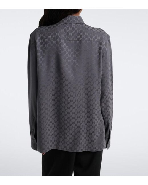 Gucci Gray Gg Printed Silk Twill Shirt