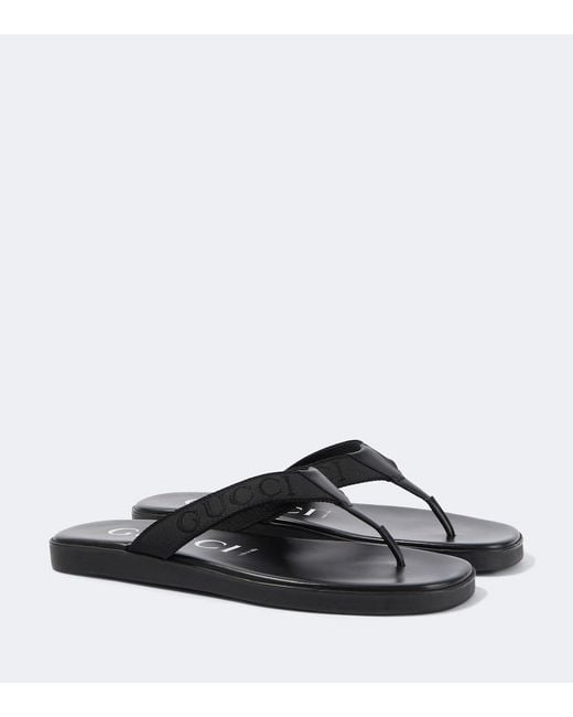 Gucci Brown Logo Canvas And Leather Thong Sandals for men