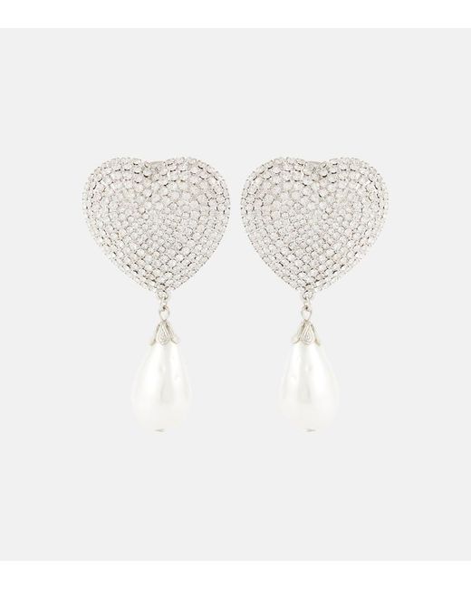 Alessandra Rich White Clip-Ohrringe mit Kristallen und Zierperlen