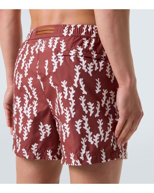 Zegna Red Printed Swim Trunks for men