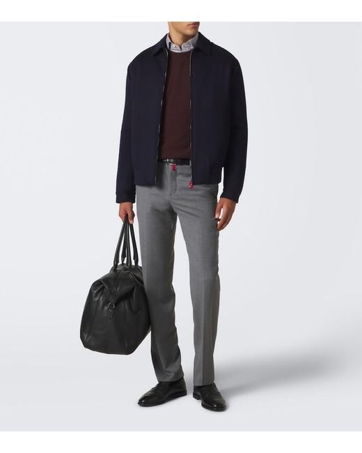 Kiton Blue Wool Bomber Jacket for men