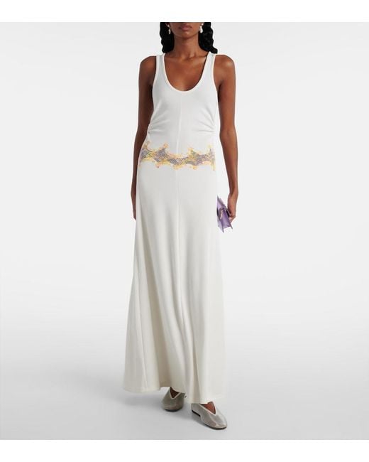 Christopher Esber White Crystal Orbit Lace-Trimmed Maxi Dress