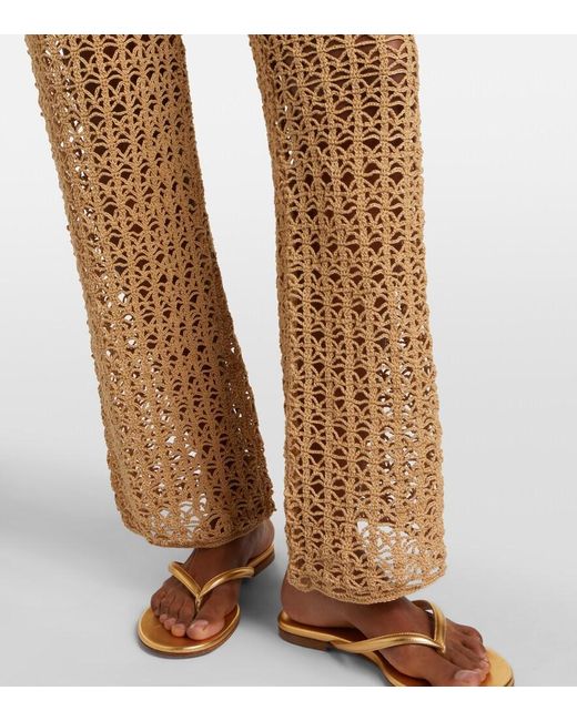 Anna Kosturova Natural Crochet Cotton Wide-Leg Pants