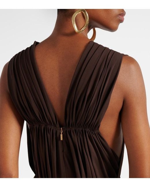 Max Mara Brown Pleated Gathered Maxi Dress