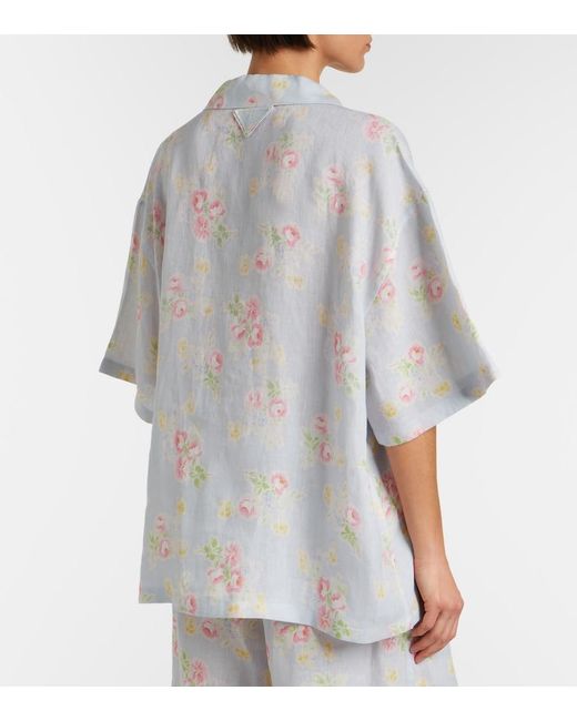 Prada White Floral Linen Shirt