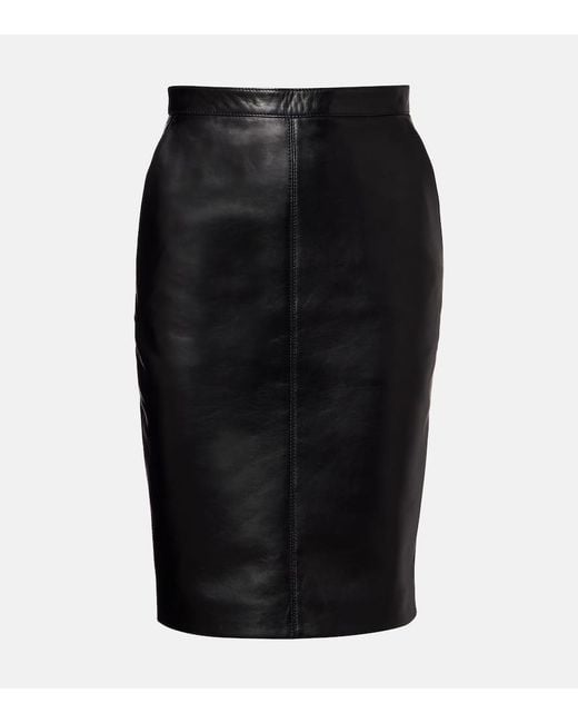 Jupe Crayon A Taille Haute En Cuir Saint Laurent en coloris Black