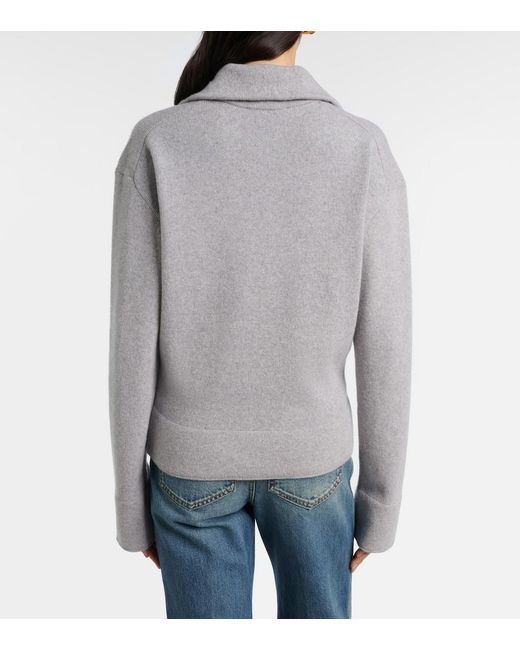 Victoria Beckham Gray Wool And Cashmere Half-Zip Sweater