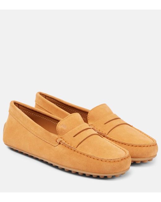 Tod's Brown Mokassins City Gommino Aus Veloursleder