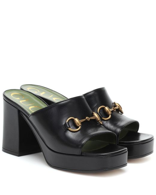 Gucci Black Platform Horsebit Leather Sandal