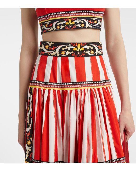 Dolce & Gabbana Red Taormina Striped Cotton Maxi Skirt