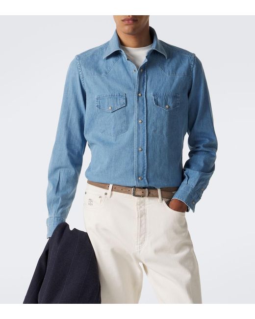 Eleventy Blue Denim Western Shirt for men
