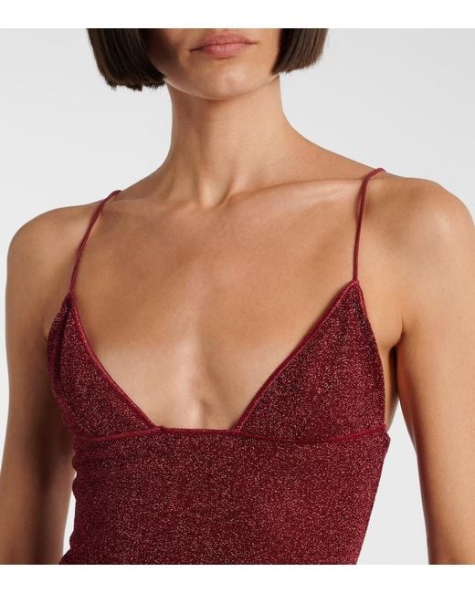 Oseree Red Lumiere Feather-Trimmed Minidress