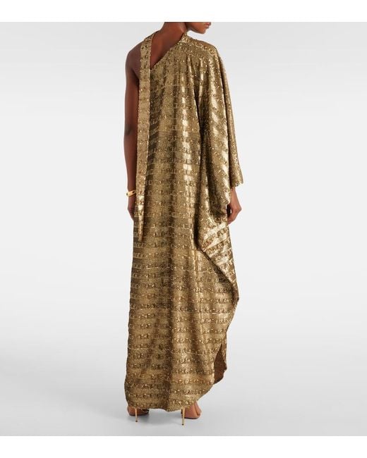 ‎Taller Marmo Natural Gilded Ubud Scarf-Detail Sequined Gown