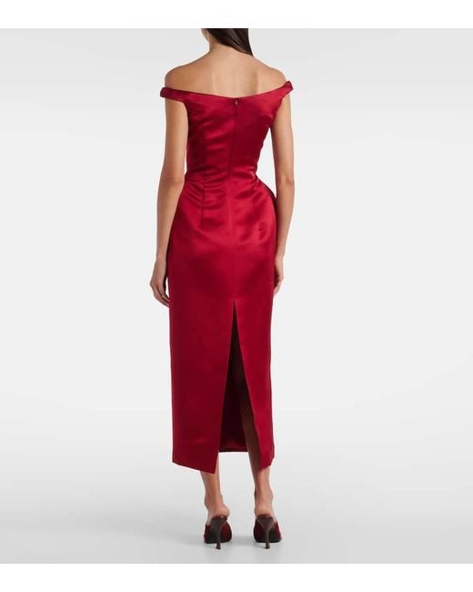 Magda Butrym Red Off-Shoulder-Midikleid Aus Seidensatin