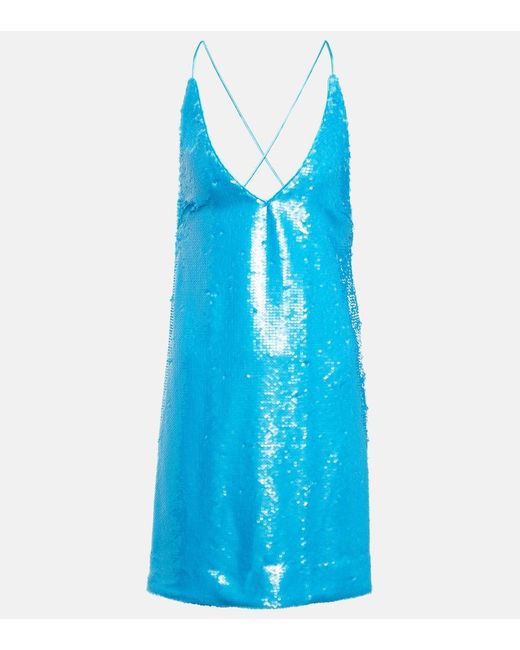 Ganni Blue Sequin Slip Mini Dress