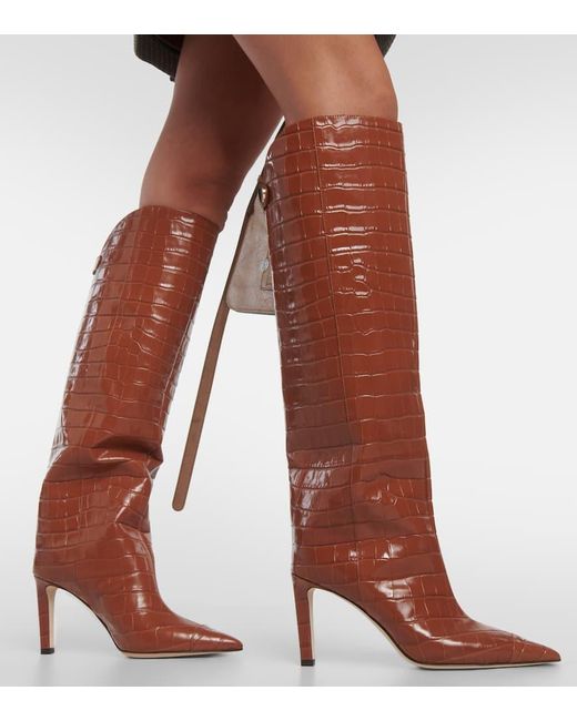 Jimmy Choo Brown Alizze Kb 85 Croc-embossed Leather Knee-high Boot