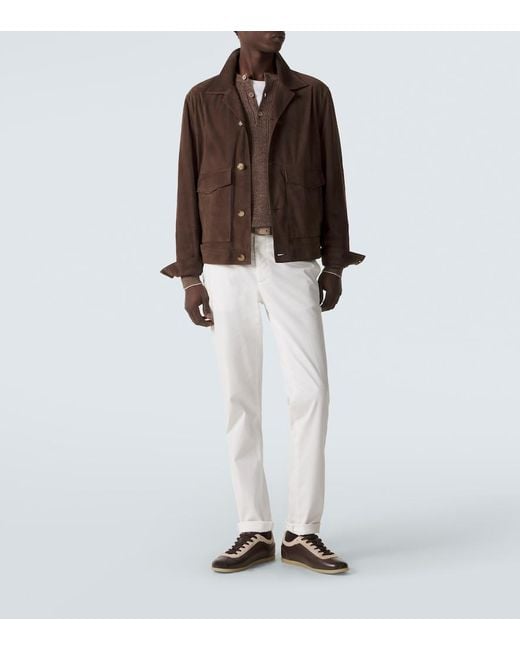 Brunello Cucinelli Brown Ribbed-Knit Linen And Cotton Polo Sweater for men