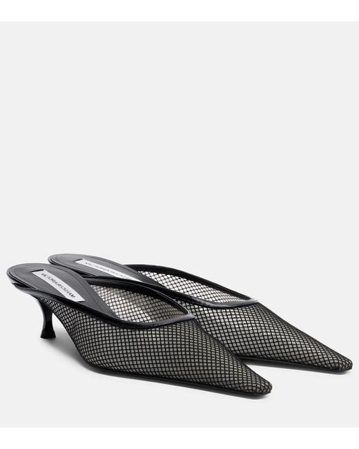 Victoria Beckham Black Leather-Trimmed Mesh Mules
