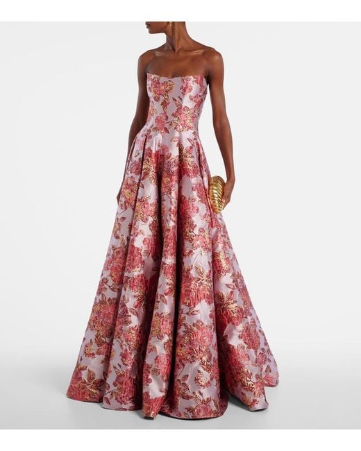Markarian Red Laila Floral Brocade Gown