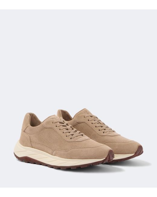 Fedeli Natural Suede-Trimmed Sneakers for men