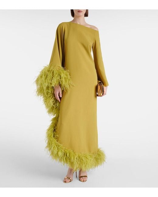Taller Marmo Yellow Ubud Extravaganza Feather-Trimmed Gown