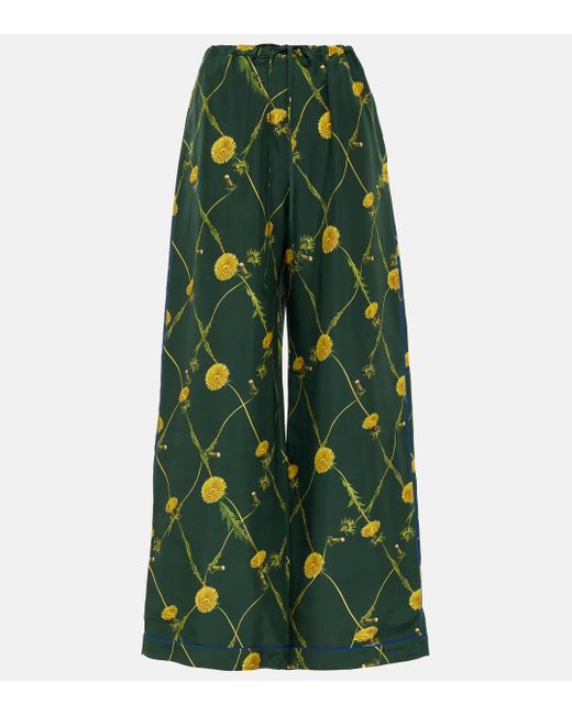 Burberry Green Floral Silk Pajama Pants