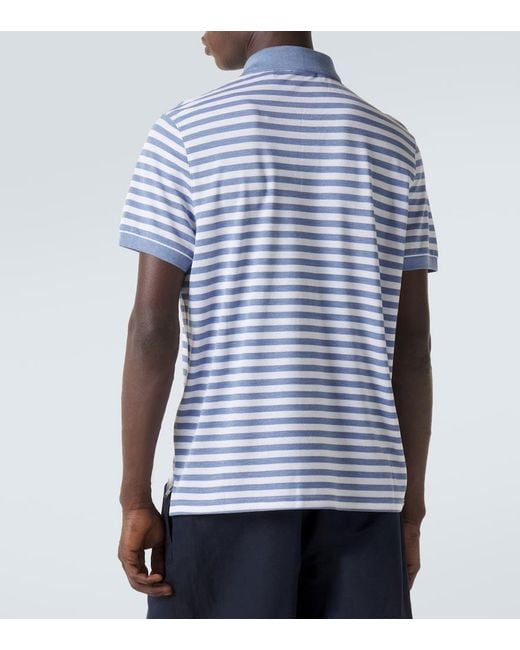 Dunhill Blue Striped Silk And Cotton Polo Shirt for men