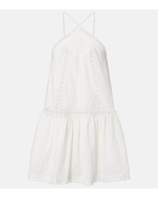 Poupette White Nora Lace-Trimmed Halterneck Cotton Minidress