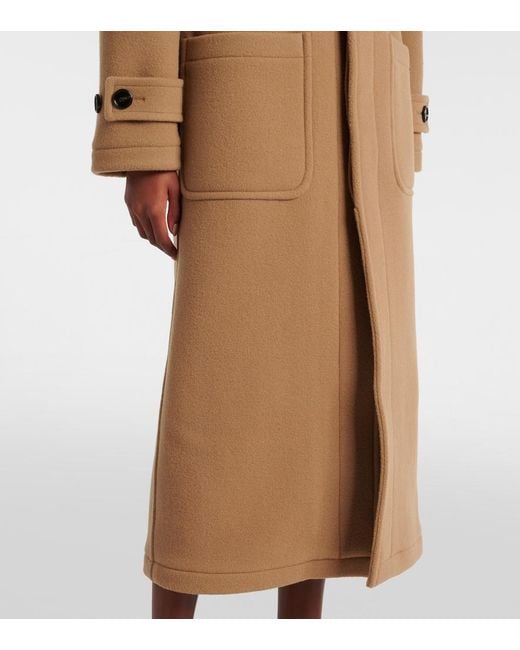 Burberry Natural Faux Fur-Trimmed Wool Coat