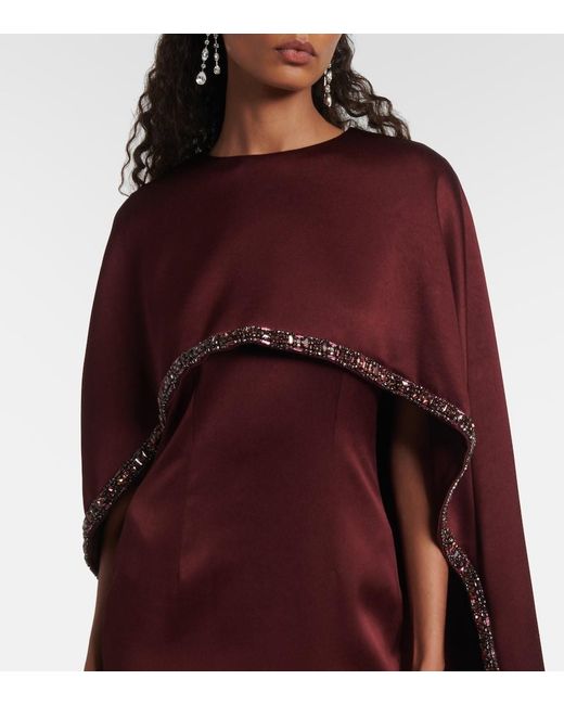 Roland Mouret Purple Embellished Caped Satin Crepe Midi Dress
