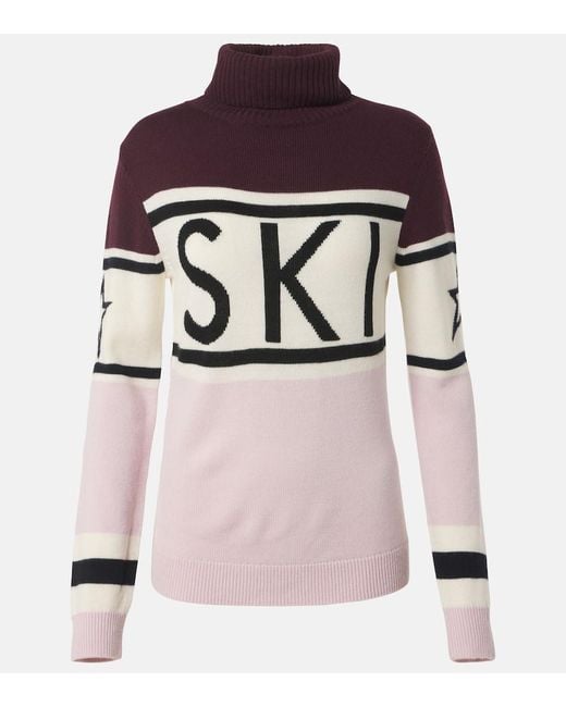 Perfect Moment Pink Schild Intarsia Wool Turtleneck Sweater