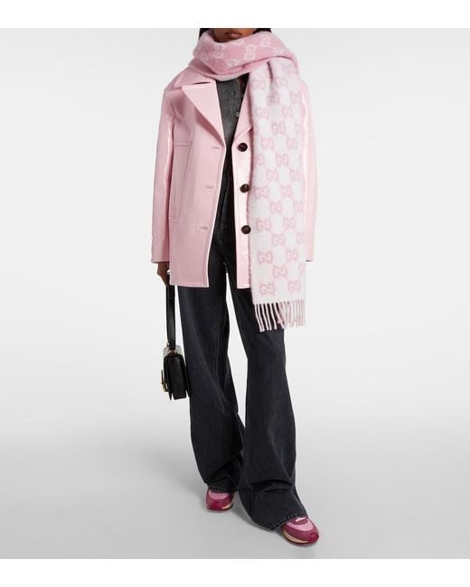 Gucci Pink Gg Alpaca And Wool-Blend Scarf