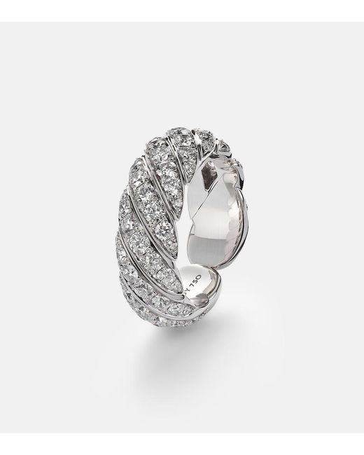 David Yurman White Sculpted Cable 18Kt Ring With Diamonds