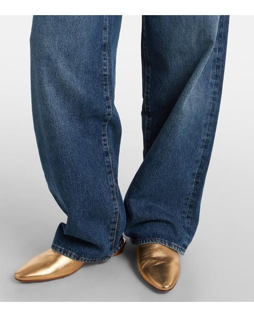 FRAME Blue High-Rise Wide-Leg Jeans Detour