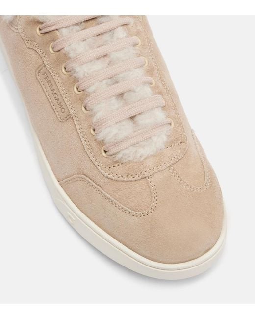 Ferragamo Natural Shearling-Lined Suede Sneakers