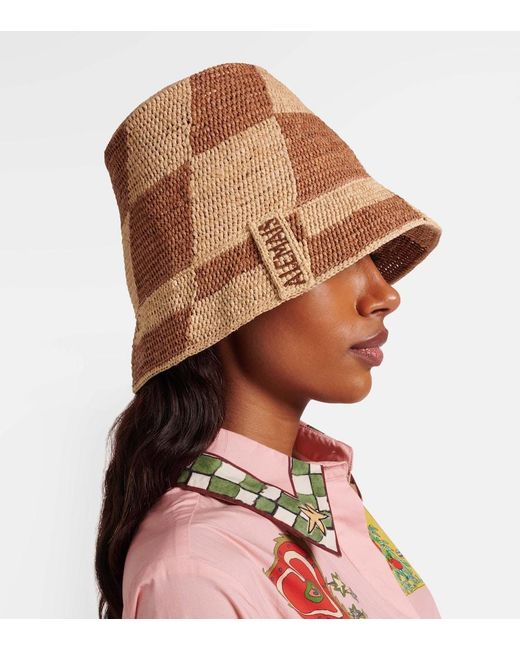 ALÉMAIS Natural Checked Raffia Bucket Hat