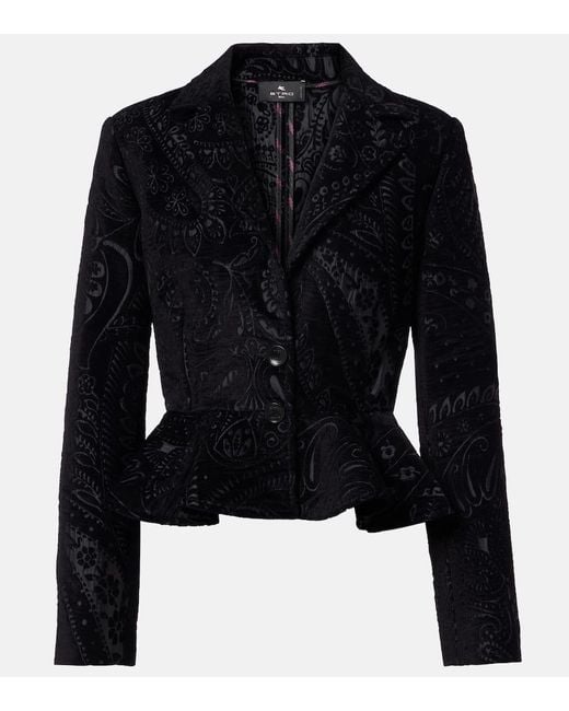 Etro Black Paisley Peplum Blazer